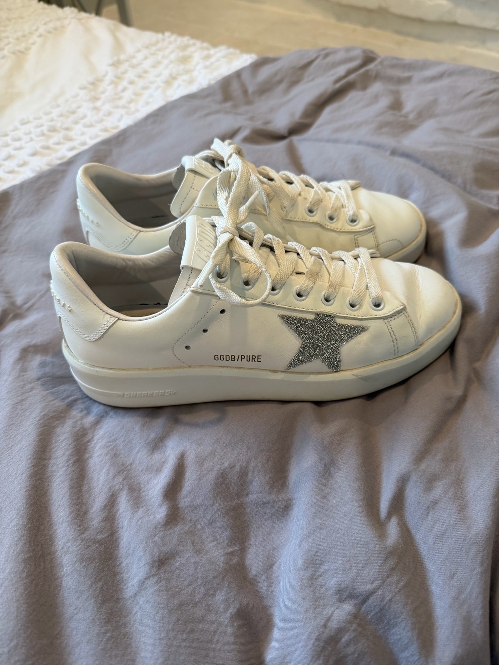 Golden Goose White Leather Sneakers with Swarovski crystal Star